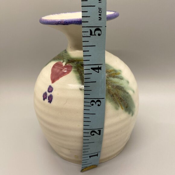 Clouds Folsom Signed Single Stem Pottery Vase Heart Flower Evergreen Bough - Picture 8 of 9